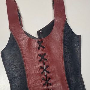 Handmade Leather Red/Black Cinching Top